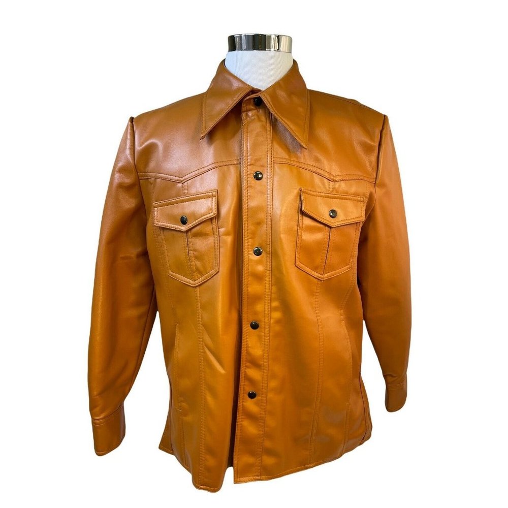 Exc! Vtg 60s 70s Caribou Mens Large PLEATHER COAT JACKET Brown Faux Fur Lining